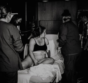 Mom labors in hospital Portland Birth Photographer