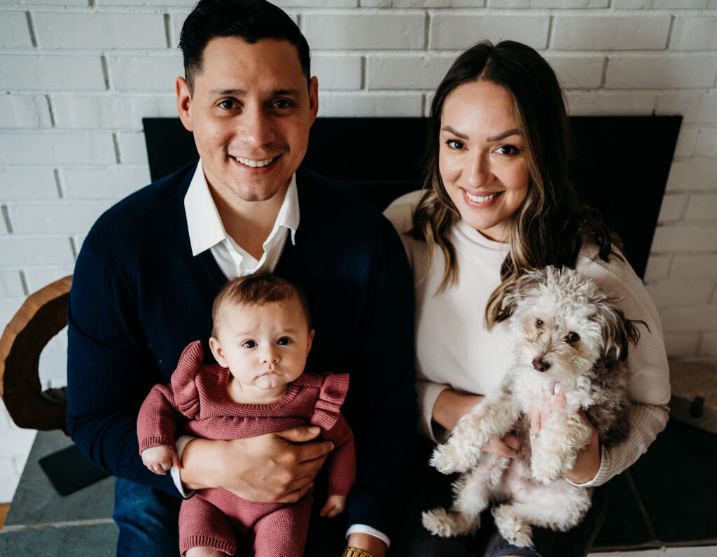 Parents with baby and dog Portland Newborn Photographer